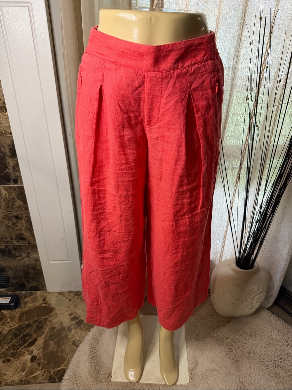 Athleta Coral Wide-Leg Linen-Blend Crop Pants